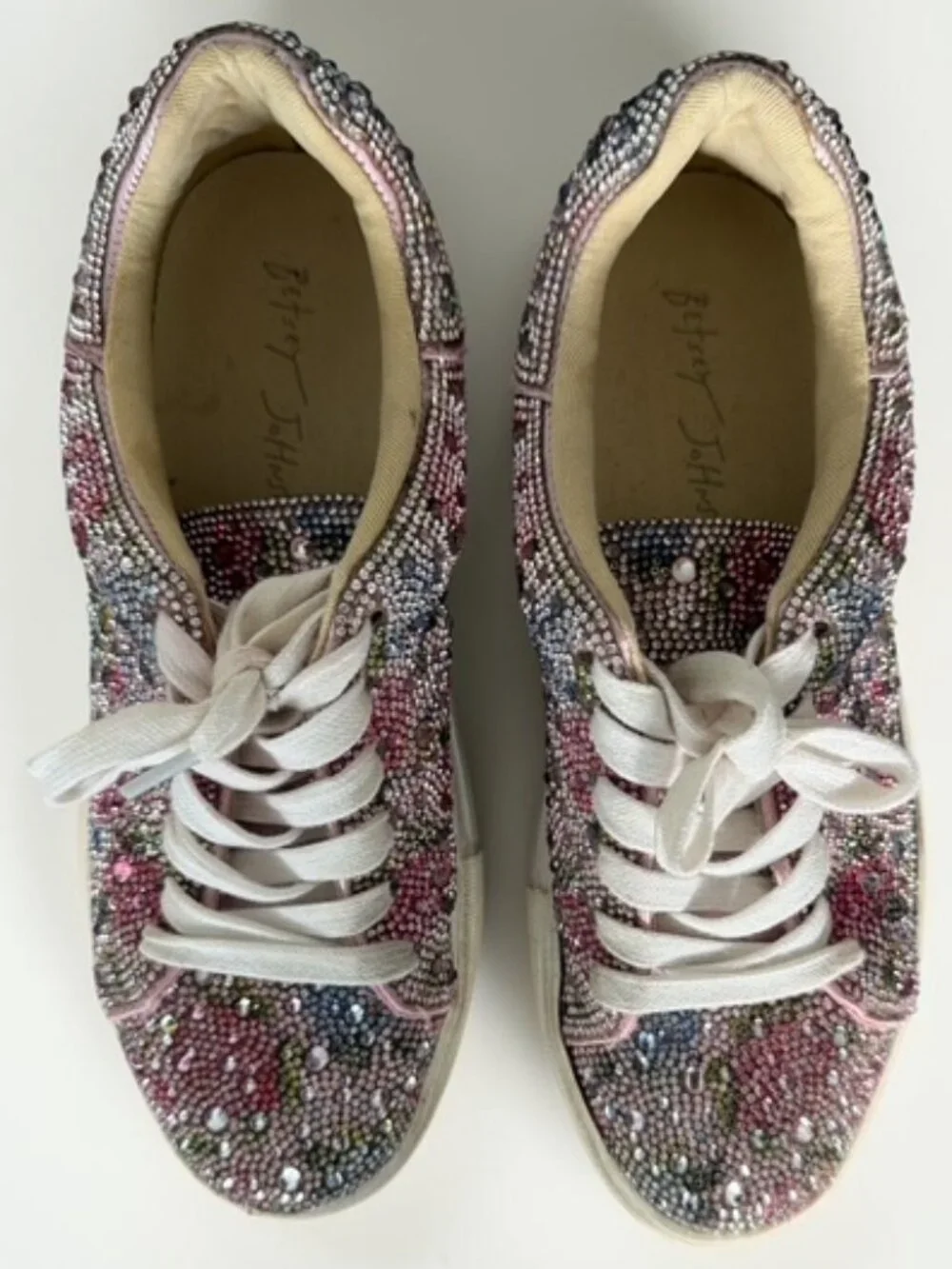 Betsey Johnson Sidny Rhinestone Sneakers Pink Floral Size 6.5